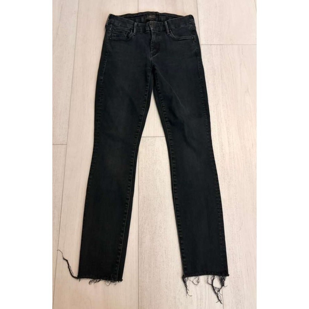 Mother The Looker Ankle Fray Jeans Sz 24 In Blackbird Black